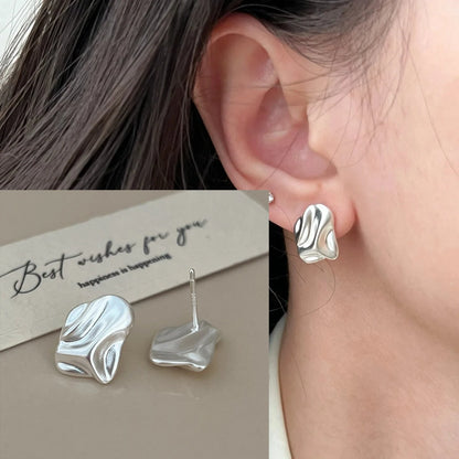 PANJBJ925 Sterling Silver Hoop Earrings - Frosted Geometric Design Fashion Jewelry Gift for Women