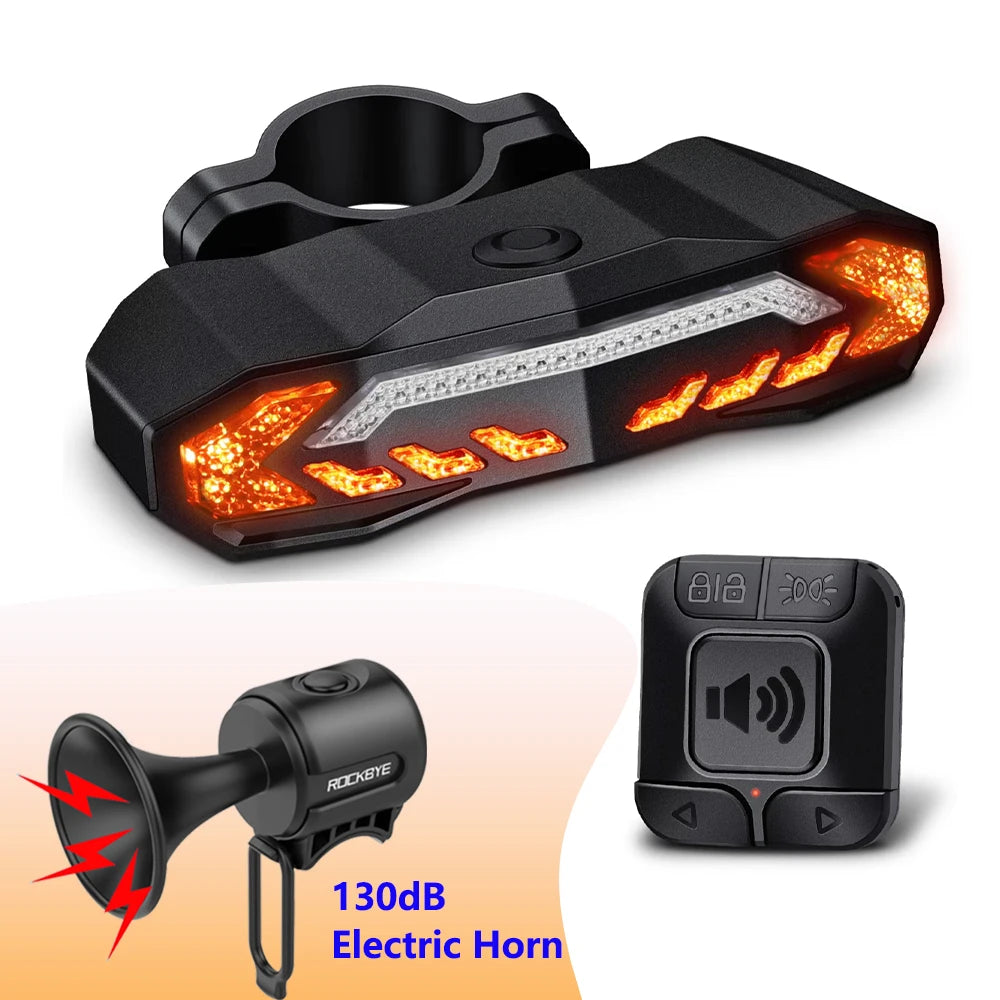 Rockbye Rechargeable Wireless Bike Tail Light with Turn Signals, Anti-Theft Alarm & Bicycle Safety Light