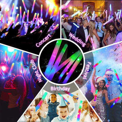 60Pcs RGB LED Glow Sticks – Colorful Foam Cheer Tubes for Dark Light, Birthday, Wedding, and Party Supplies