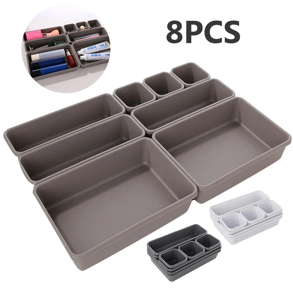 8 Piece Adjustable Drawer Organizer Box Set - Makeup, Cosmetics, Sundries Divider Holder for Kitchen, Bathroom, Closet, and Jewelry