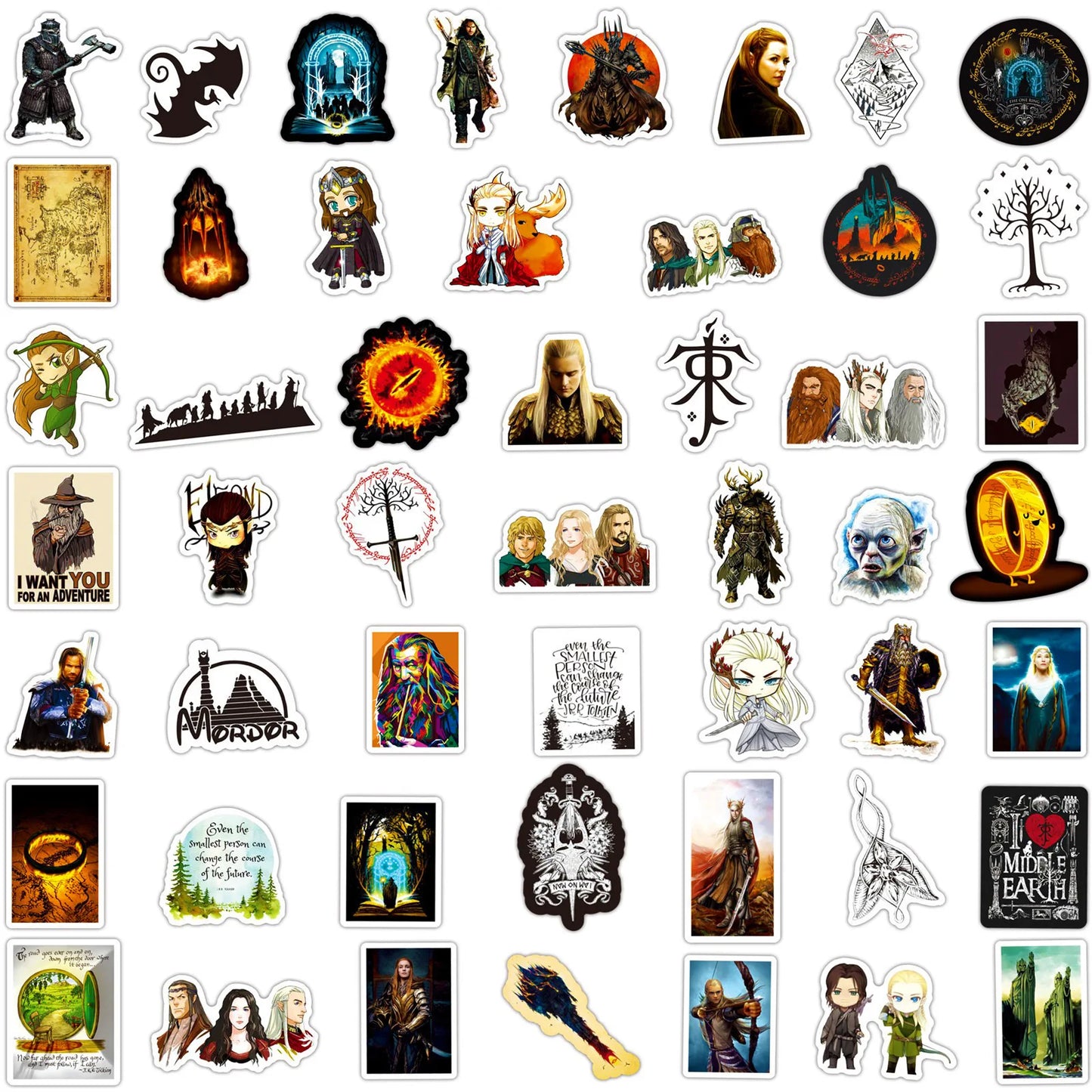 50pcs The Hobbit Graffiti Stickers — Waterproof Decals for Laptop, Water Bottle, Bicycle, Luggage, Skateboard, Kids & Adults