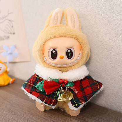 15–17cm Labubu Doll Clothes – Christmas Hat, Scarf & Elk Snowman Plush Outfit Set, New Year Gift