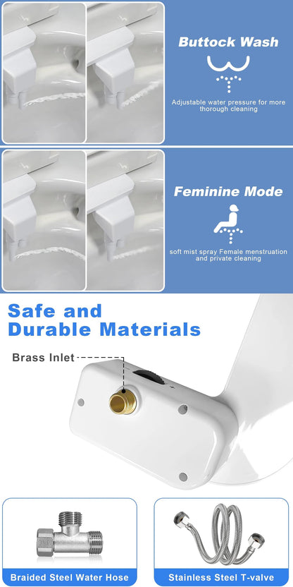ITAX Self-Cleaning Bidet Attachment – Non-Electric Ultra-Thin Dual Nozzle with Side Arm Control for Toilet Seat