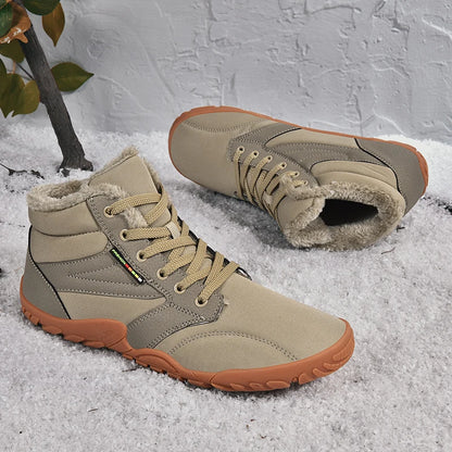 Men's Winter Snow Boots – Warm Fur Lined, Non-Slip Barefoot Outdoor Ankle Sneakers, Lightweight Hiking Shoes, Plus Size