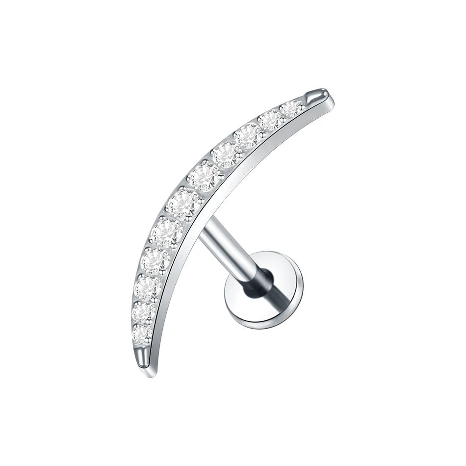 Titanium CZ Tragus & Helix Stud – Internally Threaded Labret Lip Ring Piercing Earring (1PC)