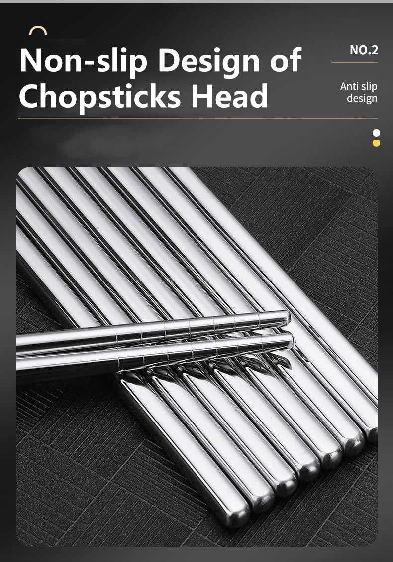 2–5 Pairs 304 Stainless Steel Chopsticks – Non-Slip Metal Sushi Sticks for Korean, Japanese & Chinese Food