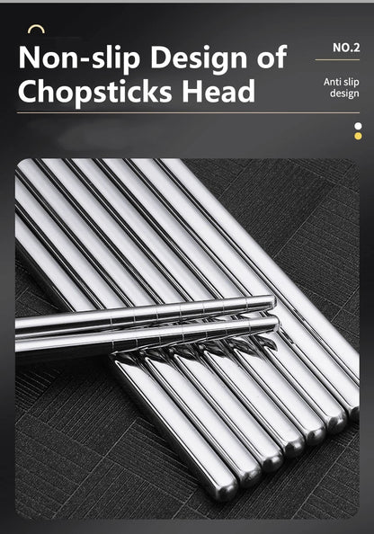 2–5 Pairs 304 Stainless Steel Chopsticks – Non-Slip Metal Sushi Sticks for Korean, Japanese & Chinese Food