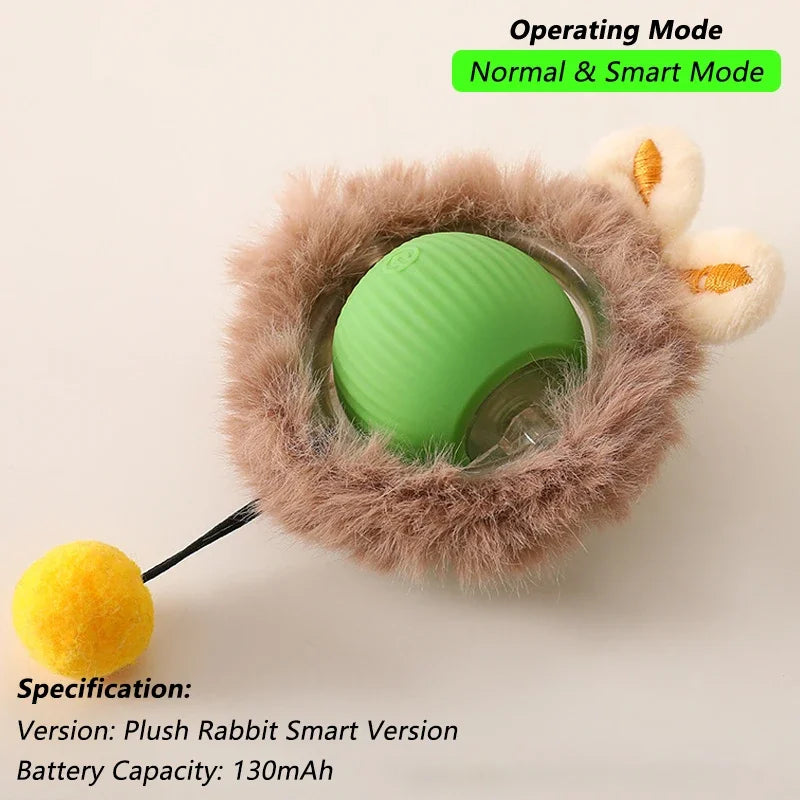 iLMH Smart Cat Interactive Ball Toy - Rechargeable Automatic Rolling Mouse Toy with Faux Tail for Pet Training & Play