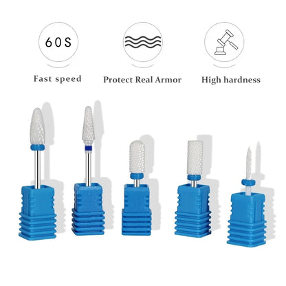 5pcs Ceramic Nail Drill Bit Set - Electric Nail Cutter Bits for Manicure & Pedicure Machine, Nail Accessories & Tools