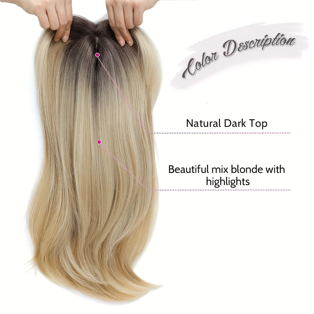 Synthetic Hair Topper with Bangs – Clip-in Hair Extensions for Women, Increase Volume, Cover White Hair & Hairline
