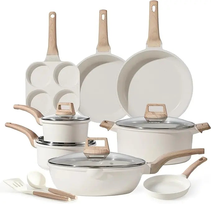 12 Piece Granite Non-Stick Cookware Set - Includes Frying Pan, Saucepan, Wok, and Oversized Casserole for Induction Cooking