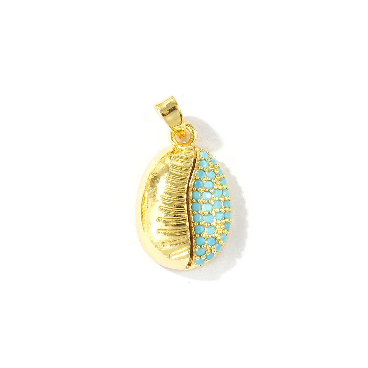 Blue Cubic Zirconia Ocean Charm Pendant Set – 18K Gold Plated Starfish, Mermaid & Conch DIY Necklace Jewelry