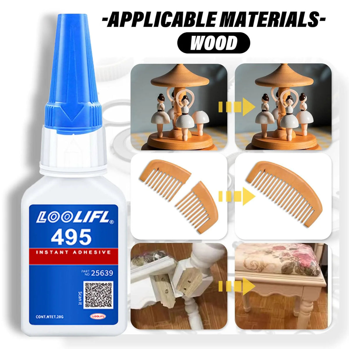 LOOLIFL 401 Super Glue 20g – Strong Multi-Purpose Adhesive for Glass, Wood, Ceramic, Metal, DIY Crafts, and Home Repairs
