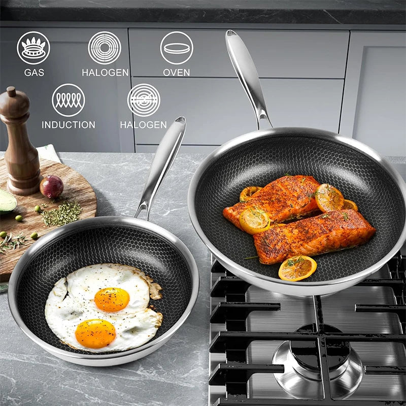 Nonstick Stainless Steel Frying Pan - 20/24/28cm PFOA-Free Hybrid Skillet, Dishwasher Safe for Everyday Cooking