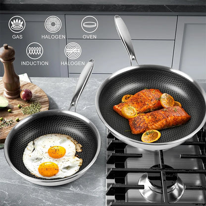 Nonstick Stainless Steel Frying Pan - 20/24/28cm PFOA-Free Hybrid Skillet, Dishwasher Safe for Everyday Cooking