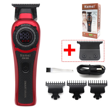 Kemei KM-999 Hair Trimmer for Men – DLC T-Blade, Zero Gapped, LED Display, Cordless USB Professional Hair Clipper