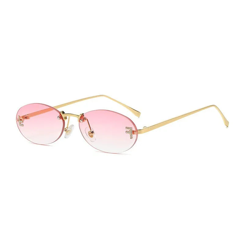 NEW Luxury Brand Quality Sunglasses | Cat Eye Small Sun Glasses for Women | Rimless Eyewear Retro Letter Oval F Sun Glasses UV400