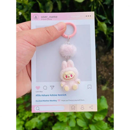 Labubu Mini Flocking Doll Keychain – Standing & Sitting Car, Bag, Phone, Backpack Charm Gift