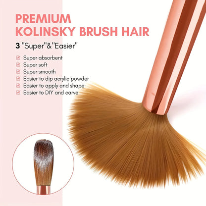 3Pcs Acrylic Nail Brush Set #8/10/14 - Professional Nail Brushes for Acrylic Powder Extensions, 3D Carving & Nail Art Salon Tools