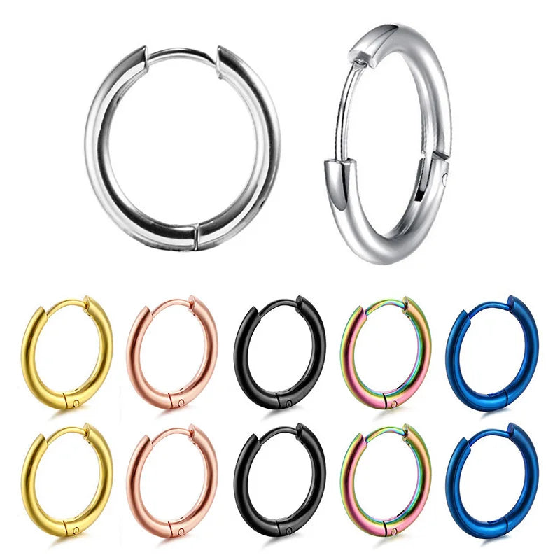 Tiny Stainless Steel Hoop Earrings - 8-20mm Dainty Round Ear Buckle Piercing Jewelry for Women & Men