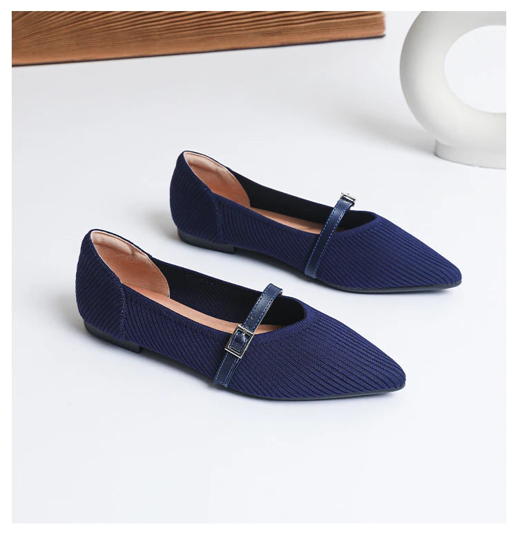 2024 Women's Flat Shoes – Pointed Toe Soft Knitted Sole, Breathable & Comfortable Spring and Autumn New Model