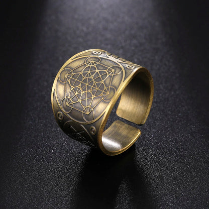 Dawapara 7 Archangels Protection Ring – Metatron Cube, Lilith Symbol, King Solomon Secrets Vintage Amulet Jewelry