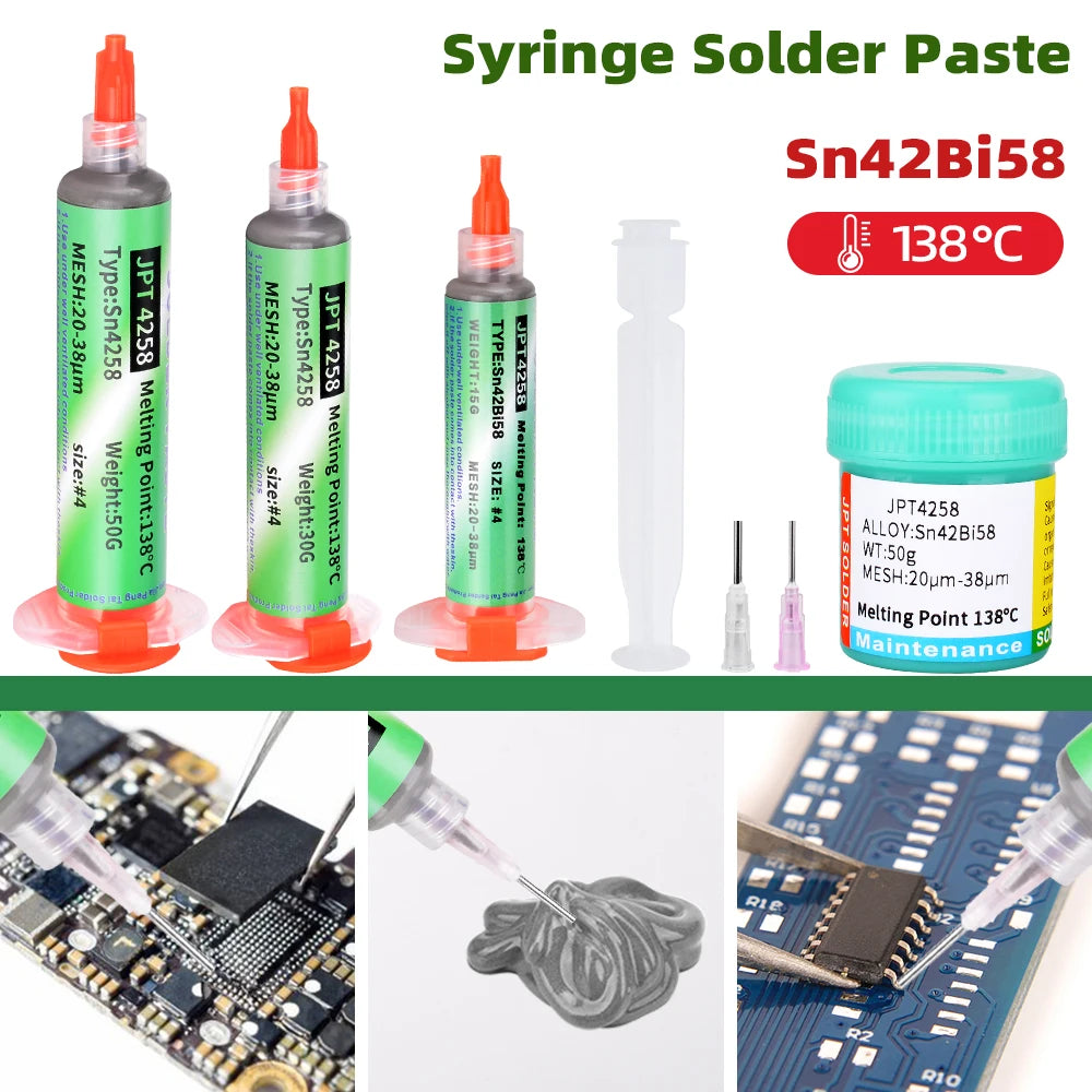 Sn42Bi58 SMD Welding Paste – 138°C Low Temperature Lead-Free No Clean Solder Paste for Phone Component Repair