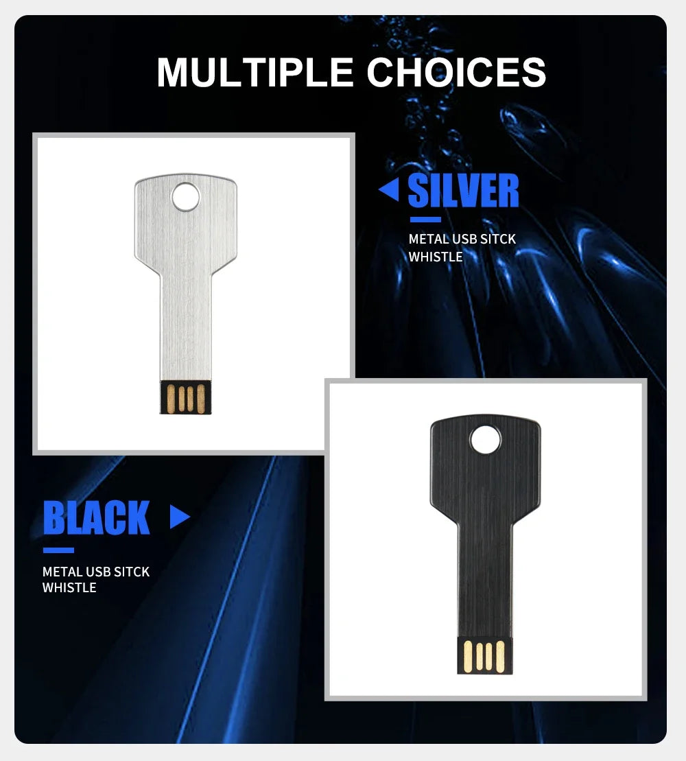 64GB Metal Key-Shaped USB Flash Drive – High-Speed U Disk, Real Capacity Storage (Black/Silver)