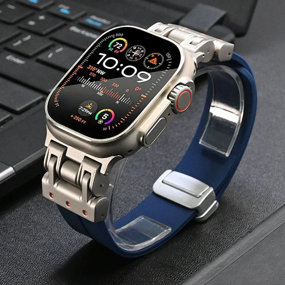 Magnetic Silicone Band for Apple Watch Ultra 2 – 49mm & 45mm, Loop Bracelet Strap for iWatch Series 10, 7, 8, 6, 5, 4, SE – Fits 44mm and 42mm Models