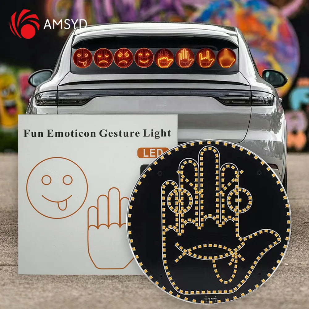 Car LED Facial Expression Light with Remote Control – Rear Window Warning & Fun Display Lamp