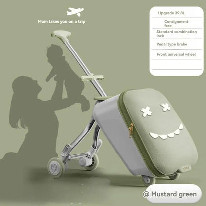 Cartoon Children's Ride-On Trunk — 20-Inch Foldable Baby Travel Box & Rideable Car Bag