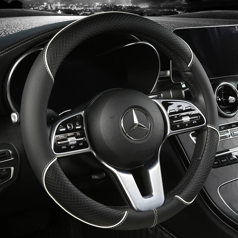 All Seasons Leather Diamond Steering Wheel Cover - Universal Fit for 14.5-15 Inch, Durable, Anti-Slip Design