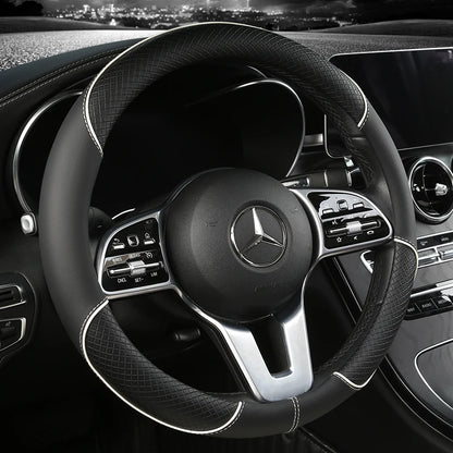 All Seasons Leather Diamond Steering Wheel Cover - Universal Fit for 14.5-15 Inch, Durable, Anti-Slip Design