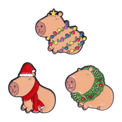Capybara Hippo Enamel Pin Set - 3-6PCS Cute Cartoon Animal Brooch Lapel Badges for Gifts, Accessories & Collectors