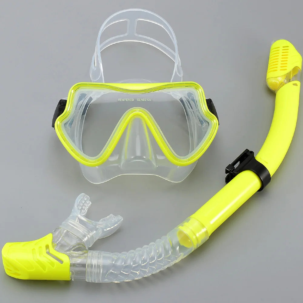 Tempered Glass Diving Mask & Snorkel Set - Panoramic Adult Scuba & Swimming Snorkeling Gear