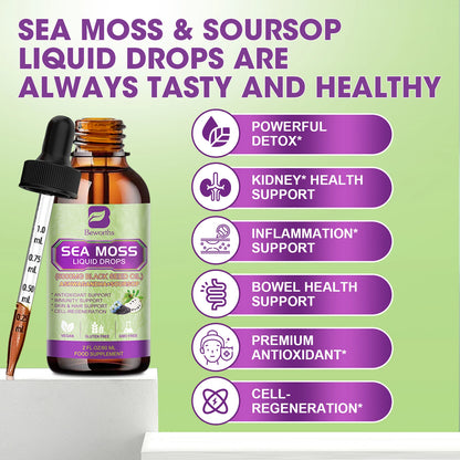 BEWORTHS Sea Moss & Soursop Graviola Extract Drops – Immunity, Kidney Health, Digestion & Antioxidant Support