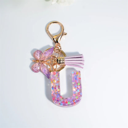 A-Z Sequin Initial Keychain - Dreamy Butterfly Tassel Pendant Bag & Purse Charm for Women
