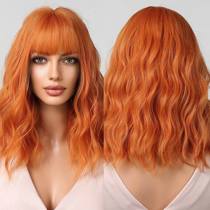 Women’s Grey Wavy Bob Wig with Bangs — Short Blonde Ombre Synthetic Hair with Dark Roots for Daily Wear