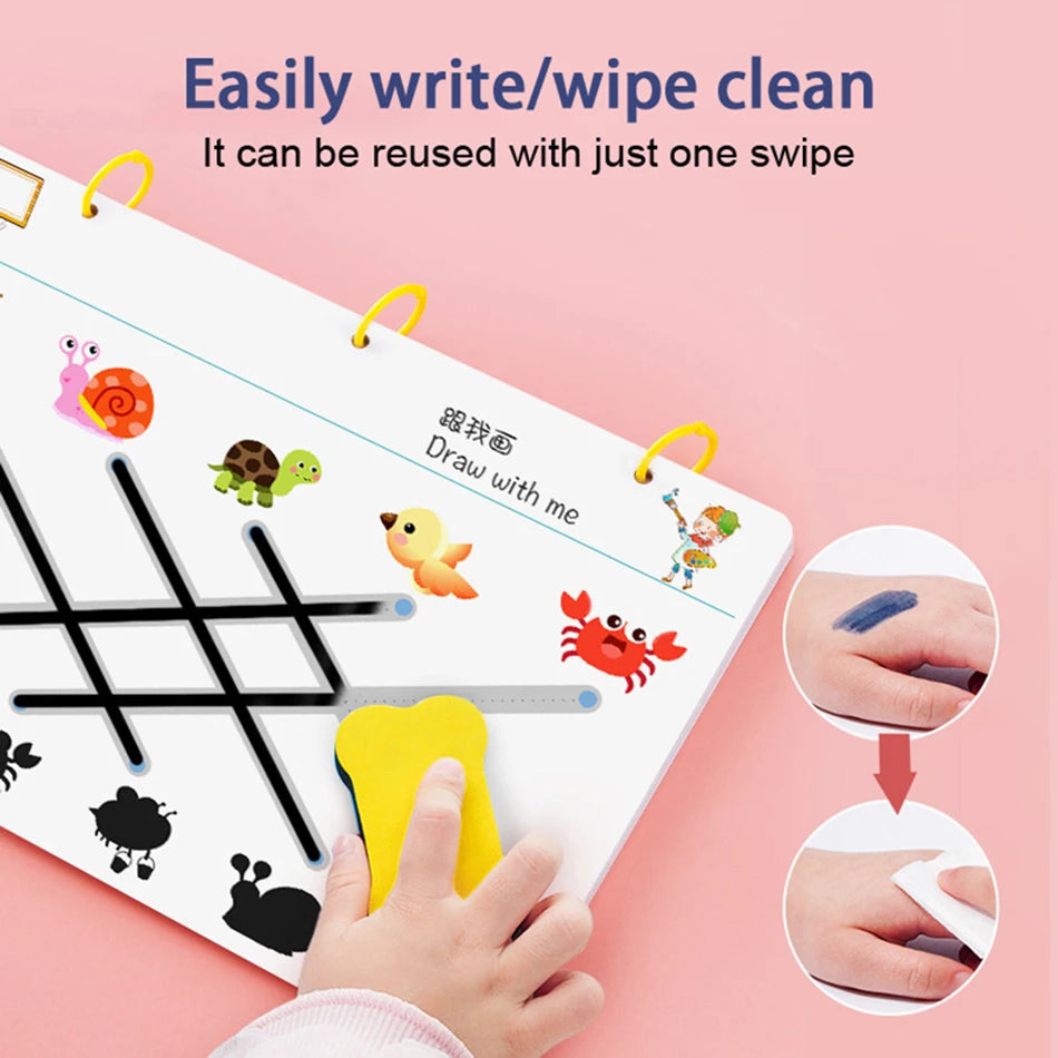 Magical Reusable Tracing Workbook – Montessori Drawing Practice & Control Training Copybook for Kids