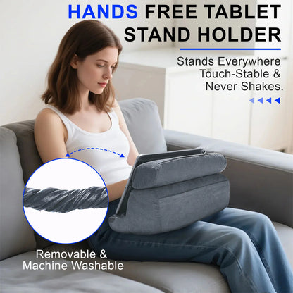 Xnyocn Foldable Tablet Pillow Stand – Soft Lap & Desk Holder with Stylus Pocket for iPad Pro
