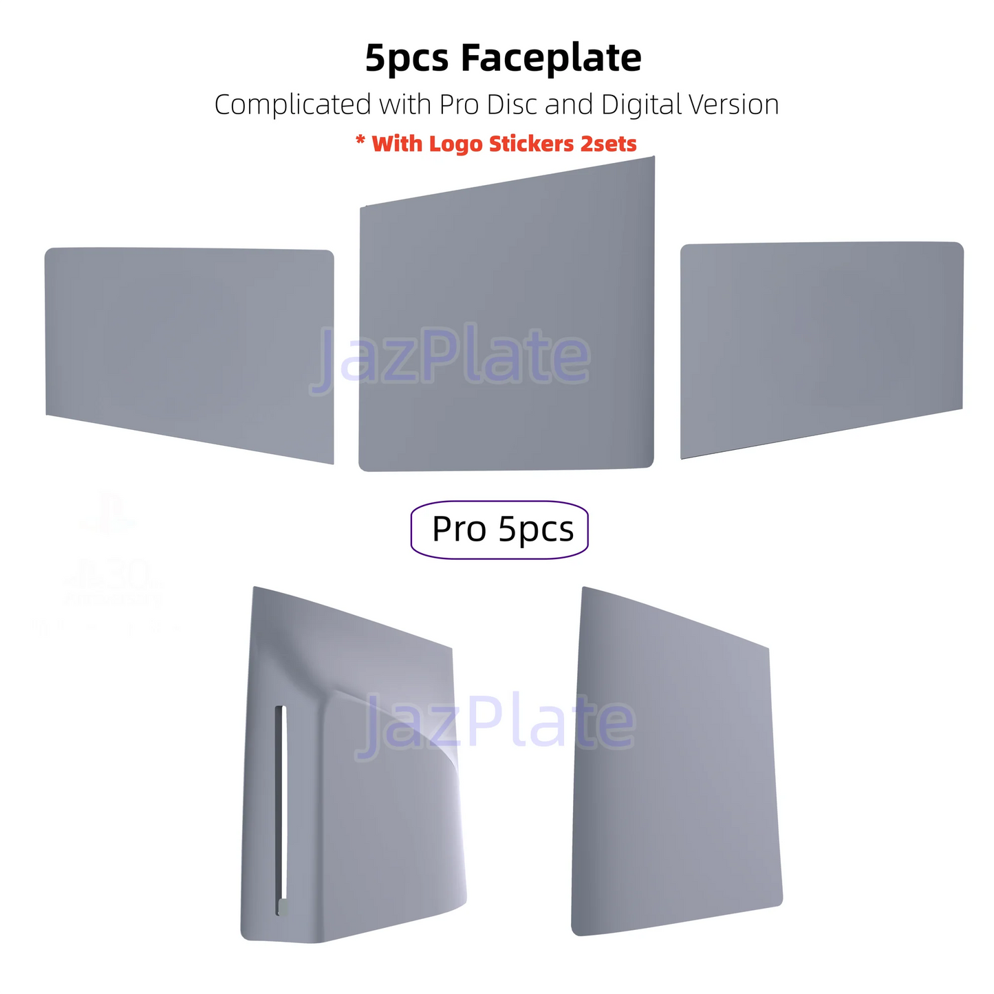 5-in-1 30th Anniversary Gray Faceplates for PS5 Pro – Disc & Digital Edition PlayStation 5 Cover Accessories
