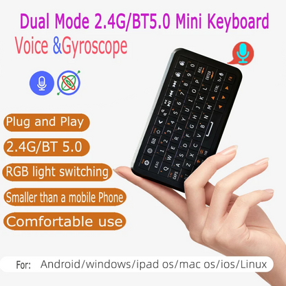 Mini Keyboard Gyroscope – Dual Mode 2.4G & BT5.0 Backlit Wireless Remote for Android, Smart TV, PC
