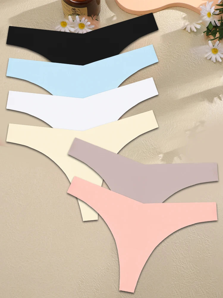 FINETOO 6PCS Women’s Ice Silk Seamless Thongs – Sexy V-Waist Low Rise Sport Panties, Breathable G-String in 10 Solid Colors