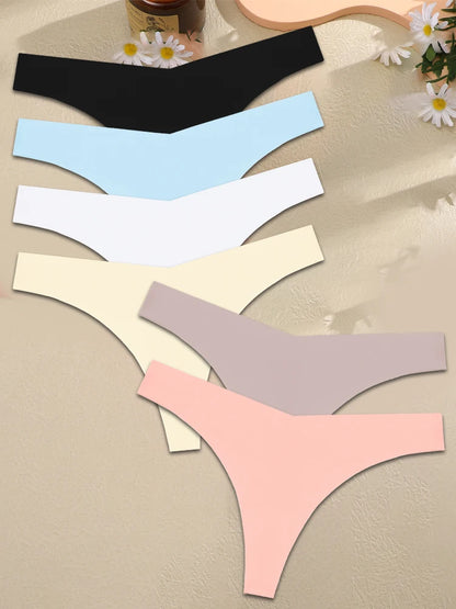 FINETOO 6PCS Women’s Ice Silk Seamless Thongs – Sexy V-Waist Low Rise Sport Panties, Breathable G-String in 10 Solid Colors