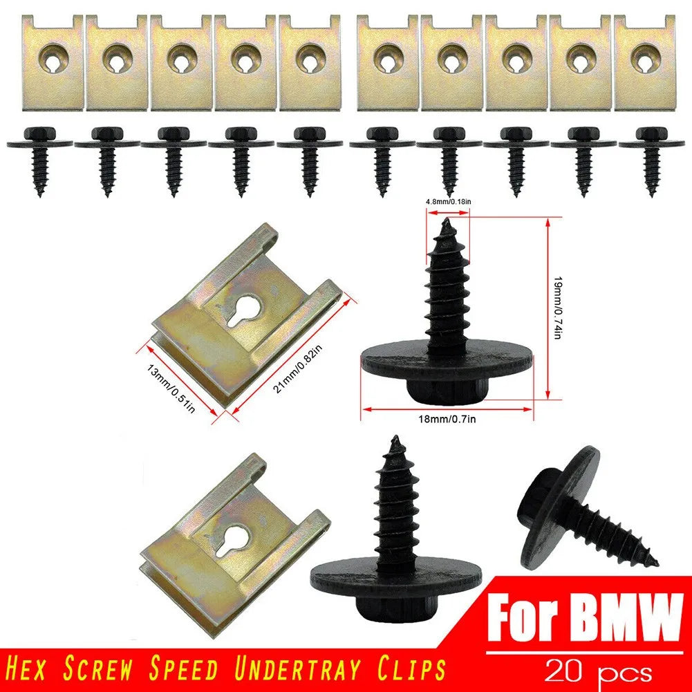 BMW Undertray Screw Clips - 20PCS Hex Head Tapping Bolt Fasteners for Splash Guard Repair