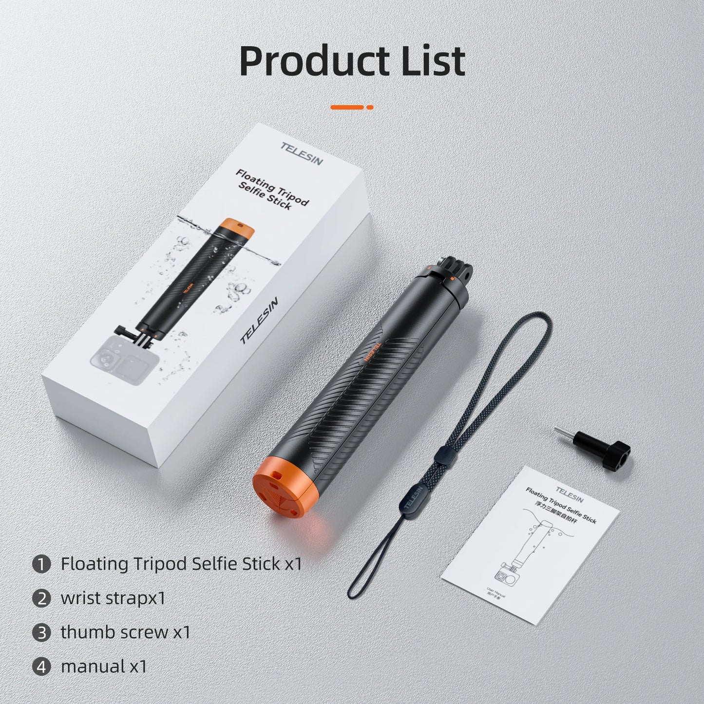 Telesin Underwater Buoyancy Diving Selfie Stick Tripod for GoPro, Insta360, DJI OSMO Action Cameras