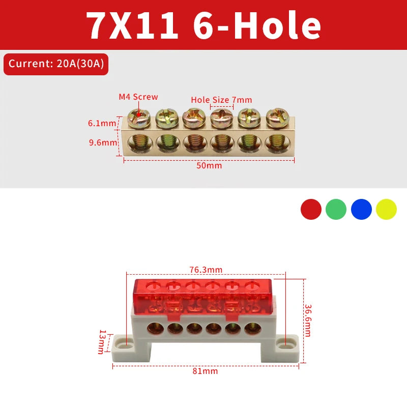 Brass Terminal Block A10 Multi-Hole (3–15 Way) – Neutral Power Distribution Terminal Strip for Electrical Cabinets & Panels