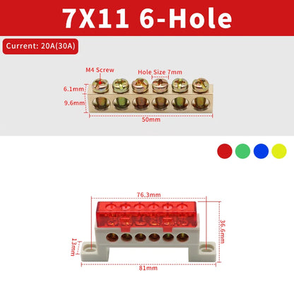 Brass Terminal Block A10 Multi-Hole (3–15 Way) – Neutral Power Distribution Terminal Strip for Electrical Cabinets & Panels