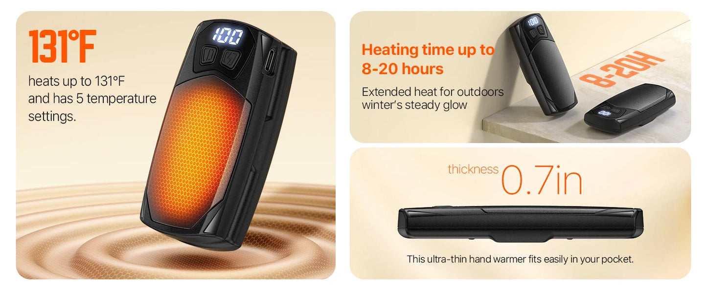 2-Pack Rechargeable Hand Warmers 2000mAh – Electric Pocket Heater for Christmas, Outdoors, Hunting, Golf & Camping