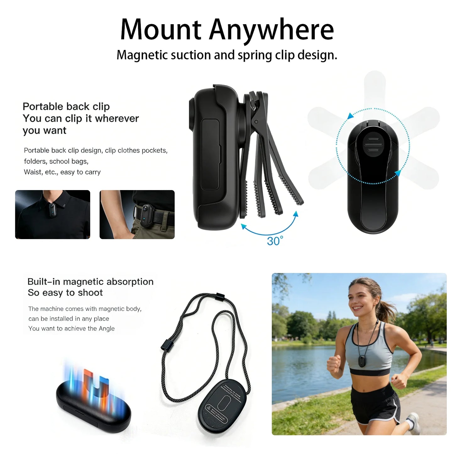 POV 4K Magnetic Sports Action Camera – 30M Waterproof Mini Body Cam with WiFi 2.4G Wireless, Helmet & Motorcycle Vlog Camera for Cycling & Outdoor Use